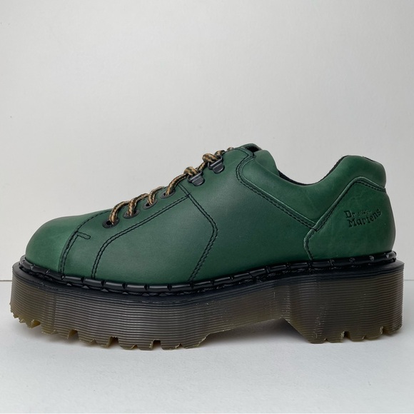 Vintage Dr. Martens England Green Greasy Platform Oxfords UK 7 - Picture 1 of 15